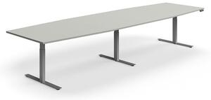 AJ Produkty Jednací stůl QBUS, výškově nastavitelný, ve tvaru sudu, 4000x1200 mm, stříbrná podnož, světle šedá