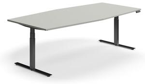 AJ Produkty Jednací stůl QBUS, výškově nastavitelný, ve tvaru sudu, 2400x1200 mm, černá podnož, světle šedá