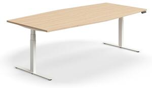 AJ Produkty Jednací stůl QBUS, výškově nastavitelný, ve tvaru sudu, 2400x1200 mm, bílá podnož, dub