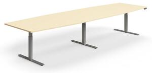 AJ Produkty Jednací stůl QBUS, výškově nastavitelný, ve tvaru sudu, 4000x1200 mm, stříbrná podnož, bříza