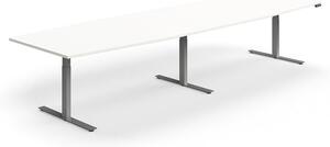 AJ Produkty Jednací stůl QBUS, výškově nastavitelný, ve tvaru sudu, 4000x1200 mm, stříbrná podnož, bílá