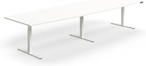 AJ Produkty Jednací stůl QBUS, výškově nastavitelný, ve tvaru sudu, 4000x1200 mm, bílá podnož, bílá