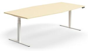 AJ Produkty Jednací stůl QBUS, výškově nastavitelný, ve tvaru sudu, 2400x1200 mm, bílá podnož, bříza
