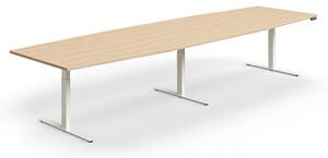 AJ Produkty Jednací stůl QBUS, výškově nastavitelný, ve tvaru sudu, 4000x1200 mm, bílá podnož, dub