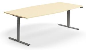 AJ Produkty Jednací stůl QBUS, výškově nastavitelný, ve tvaru sudu, 2400x1200 mm, stříbrná podnož, bříza