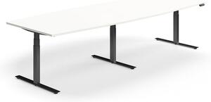 AJ Produkty Jednací stůl QBUS, výškově nastavitelný, ve tvaru sudu, 3200x1200 mm, černá podnož, bílá