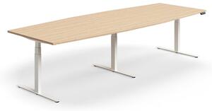 AJ Produkty Jednací stůl QBUS, výškově nastavitelný, ve tvaru sudu, 3200x1200 mm, bílá podnož, dub