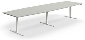 AJ Produkty Jednací stůl QBUS, výškově nastavitelný, ve tvaru sudu, 4000x1200 mm, bílá podnož, světle šedá