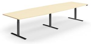 AJ Produkty Jednací stůl QBUS, výškově nastavitelný, ve tvaru sudu, 4000x1200 mm, černá podnož, bříza