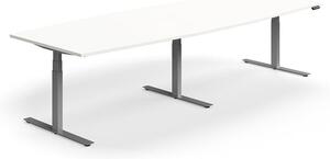 AJ Produkty Jednací stůl QBUS, výškově nastavitelný, ve tvaru sudu, 3200x1200 mm, stříbrná podnož, bílá