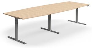 AJ Produkty Jednací stůl QBUS, výškově nastavitelný, ve tvaru sudu, 3200x1200 mm, stříbrná podnož, dub