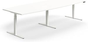 AJ Produkty Jednací stůl QBUS, výškově nastavitelný, ve tvaru sudu, 3200x1200 mm, bílá podnož, bílá