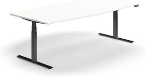 AJ Produkty Jednací stůl QBUS, výškově nastavitelný, ve tvaru sudu, 2400x1200 mm, černá podnož, bílá