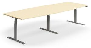 AJ Produkty Jednací stůl QBUS, výškově nastavitelný, ve tvaru sudu, 3200x1200 mm, stříbrná podnož, bříza
