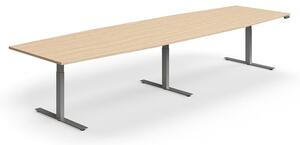 AJ Produkty Jednací stůl QBUS, výškově nastavitelný, ve tvaru sudu, 4000x1200 mm, stříbrná podnož, dub