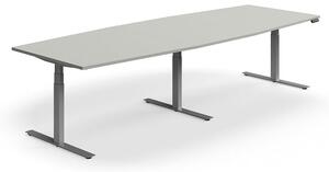 AJ Produkty Jednací stůl QBUS, výškově nastavitelný, ve tvaru sudu, 3200x1200 mm, stříbrná podnož, světle šedá
