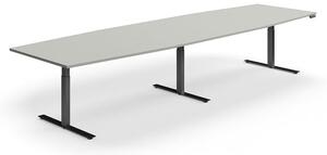 AJ Produkty Jednací stůl QBUS, výškově nastavitelný, ve tvaru sudu, 4000x1200 mm, černá podnož, světle šedá