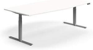 AJ Produkty Jednací stůl QBUS, výškově nastavitelný, ve tvaru sudu, 2400x1200 mm, stříbrná podnož, bílá