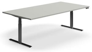 AJ Produkty Jednací stůl QBUS, výškově nastavitelný, obdélníkový, 2400x1200 mm, černá podnož, světle šedá