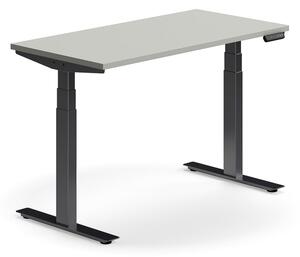 AJ Produkty Výškově nastavitelný stůl QBUS, 1200x600 mm, černá podnož, světle šedá
