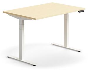 AJ Produkty Výškově nastavitelný stůl QBUS, 1200x800 mm, bílá podnož, bříza