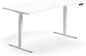 AJ Produkty Výškově nastavitelný stůl QBUS, vykrojený, 1600x800 mm, bílá podnož, bílá
