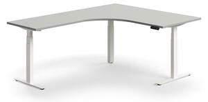 AJ Produkty Výškově nastavitelný stůl QBUS, rohový, 1600x2000 mm, bílá podnož, světle šedá