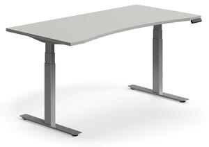 AJ Produkty Výškově nastavitelný stůl QBUS, vykrojený, 1600x800 mm, stříbrná podnož, světle šedá