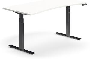 AJ Produkty Výškově nastavitelný stůl QBUS, vykrojený, 1600x800 mm, černá podnož, bílá