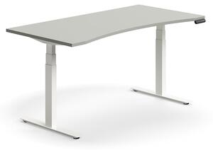 AJ Produkty Výškově nastavitelný stůl QBUS, vykrojený, 1600x800 mm, bílá podnož, světle šedá