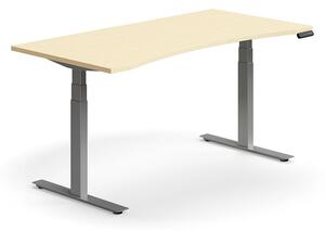 AJ Produkty Výškově nastavitelný stůl QBUS, vykrojený, 1600x800 mm, stříbrná podnož, bříza