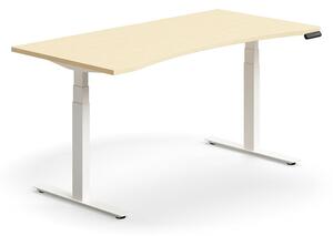 AJ Produkty Výškově nastavitelný stůl QBUS, vykrojený, 1600x800 mm, bílá podnož, bříza