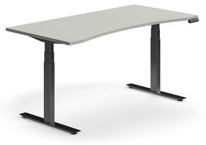 AJ Produkty Výškově nastavitelný stůl QBUS, vykrojený, 1600x800 mm, černá podnož, světle šedá