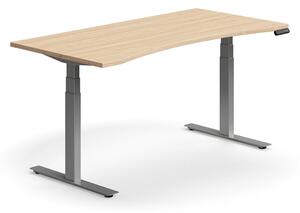 AJ Produkty Výškově nastavitelný stůl QBUS, vykrojený, 1600x800 mm, stříbrná podnož, dub