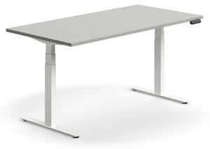 AJ Produkty Výškově nastavitelný stůl QBUS, 1600x800 mm, bílá podnož, světle šedá