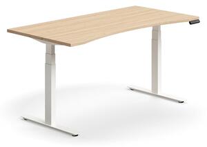 AJ Produkty Výškově nastavitelný stůl QBUS, vykrojený, 1600x800 mm, bílá podnož, dub