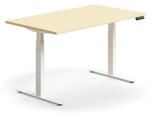 AJ Produkty Výškově nastavitelný stůl QBUS, 1400x800 mm, bílá podnož, bříza