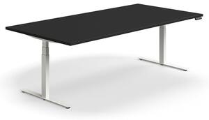 AJ Produkty Jednací stůl QBUS, výškově nastavitelný, 2400x1200 mm, obdélníkový, bílá podnož, černá