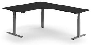 AJ Produkty Výškově nastavitelný stůl QBUS, rohový, 1600x2000 mm, stříbrná podnož, černá