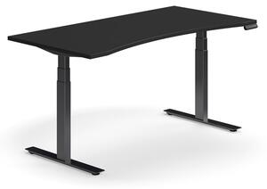 AJ Produkty Výškově nastavitelný stůl QBUS, vykrojený, 1600x800 mm, černá podnož, černá