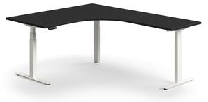 AJ Produkty Výškově nastavitelný stůl QBUS, rohový, 1600x2000 mm, bílá podnož, černá