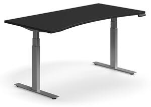 AJ Produkty Výškově nastavitelný stůl QBUS, vykrojený, 1600x800 mm, stříbrná podnož, černá