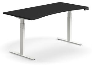 AJ Produkty Výškově nastavitelný stůl QBUS, vykrojený, 1600x800 mm, bílá podnož, černá