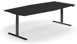 AJ Produkty Jednací stůl QBUS, výškově nastavitelný, 2400x1200 mm, tvar člunu, černá podnož, černá