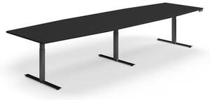 AJ Produkty Jednací stůl QBUS, výškově nastavitelný, 4000x1200 mm, tvar člunu, černá podnož, černá