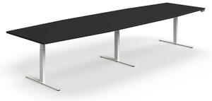 AJ Produkty Jednací stůl QBUS, výškově nastavitelný, 4000x1200 mm, tvar člunu, bílá podnož, černá