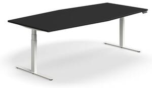 AJ Produkty Jednací stůl QBUS, výškově nastavitelný, 2400x1200 mm, tvar člunu, bílá podnož, černá