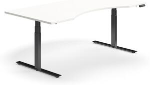 AJ Produkty Výškově nastavitelný stůl QBUS, vykrojený, 2000x1000 mm, černá podnož, bílá