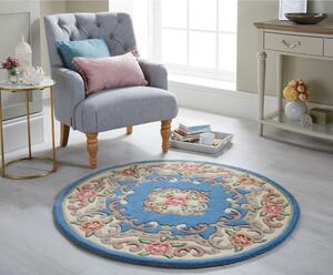 Modrý vlněný koberec Flair Rugs Aubusson, ⌀ 120 cm