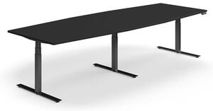AJ Produkty Jednací stůl QBUS, výškově nastavitelný, 3200x1200 mm, tvar člunu, černá podnož, černá